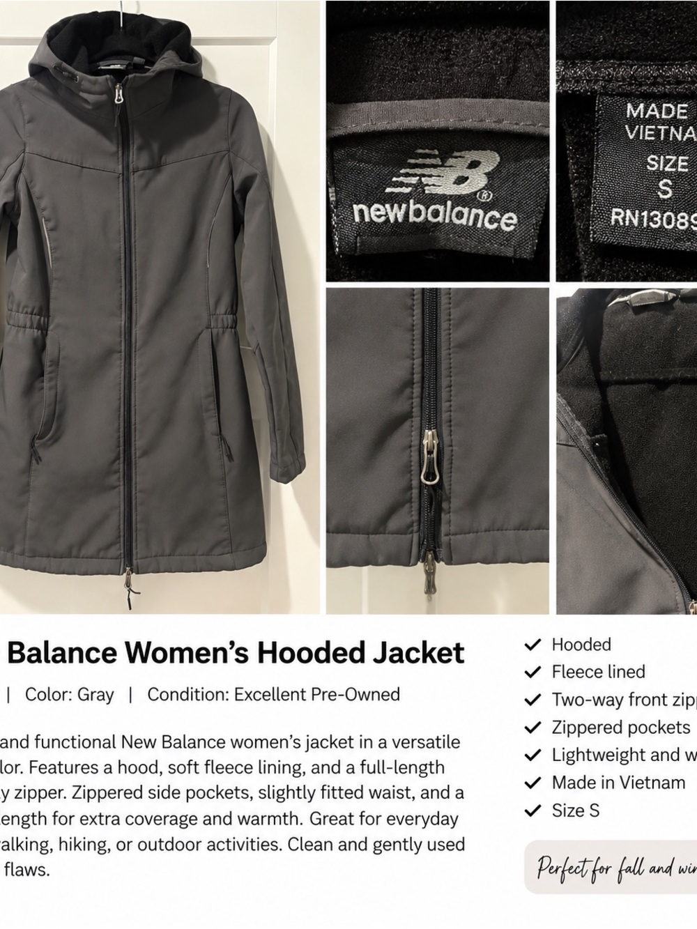 New Balance Women's Hooded Gray Puffer Coat
